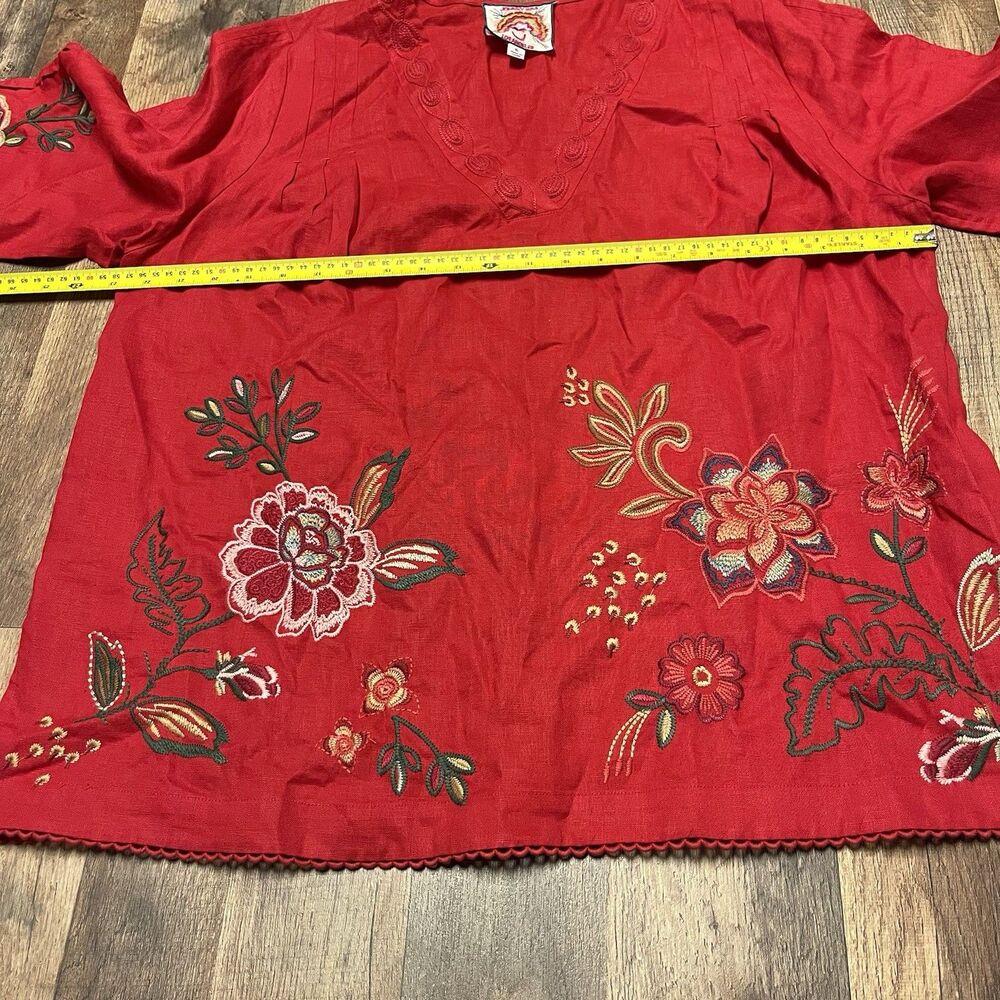 Johnny Was Women's Size XL Messine V Neck Linen Embroidered Floral Tunic Blouse - Picture 9 of 13